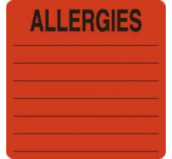 Allergy Warning Labels, ALLERGIES - Fl Red, 2-1/2" X 2-1/2" (Roll of 500)