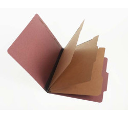 25 Pt. Pressboard Classification Folders, 2/5 Cut ROC Top Tab, Letter Size, 3 Dividers, Carnelian Red (Box of 10)