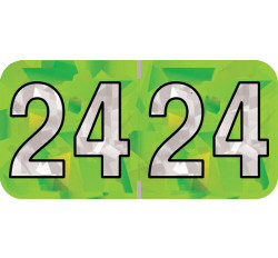 Color Coded Strip Labels. 2024 Holographic Yearband Label - Lime Green - HLYM Series - Polylaminated -3/4