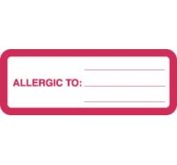 Allergy Warning Labels, ALLERGIC TO: - Red/White, 3" X 1-1/8" (Roll of 320)