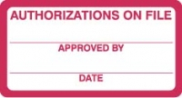 HIPAA Labels, Authorizations on File - Red/White, 3-1/4" X 1-1/4" (Roll of 250)