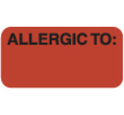 Allergy Warning Labels, ALLERGIC TO: - Fl Red, 1-1/2" X 3/4" (Roll of 250) Allergy Warning Labels, ALLERGIC TO: - Fl Red, 1-1/2" X 3/4" (Roll of 250)