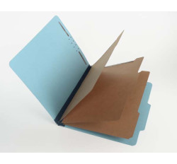 25 Pt. Pressboard Classification Folders, 2/5 Cut ROC Top Tab, Letter Size, 3 Dividers, Blue...
