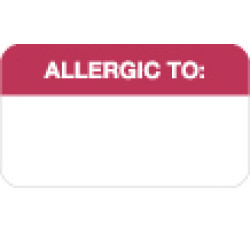 Allergy Warning Labels, ALLERGIC TO: - Red/White, 1-1/2" X 7/8" (Roll of 250) Allergy Warning Labels, ALLERGIC TO: - Red/White, 1-1/2" X 7/8" (Roll of 250)