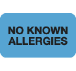 Allergy Warning Labels, NO KNOWN ALLERGIES - Lt Blue, 1-1/2" X 7/8" (Roll of 250) Allergy Warning Labels, NO KNOWN ALLERGIES - Lt Blue, 1-1/2" X 7/8" (Roll of 250)