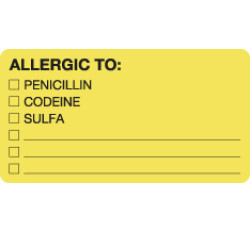 Allergy Warning Labels, ALLERGIC TO: - Fl Chartreuse, 3-1/4" X 1-3/4" (Roll of 250) Allergy Warning Labels, ALLERGIC TO: - Fl Chartreuse, 3-1/4" X 1-3/4" (Roll of 250)