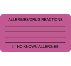 Allergy Warning Labels, ALLERGIES/DRUG REACTIONS - Fl Pink, 3-1/4" X 1-3/4" (Roll of 250) Allergy Warning Labels, ALLERGIES/DRUG REACTIONS - Fl Pink, 3-1/4" X 1-3/4" (Roll of 250)