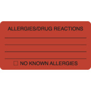 Allergy Warning Labels, ALLERGIES/DRUG REACTIONS - Fl Red, 3-1/4" X 1-3/4" (Roll of 250)
