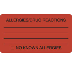 Allergy Warning Labels, ALLERGIES/DRUG REACTIONS - Fl Red, 3-1/4" X 1-3/4" (Roll of 250) Allergy Warning Labels, ALLERGIES/DRUG REACTIONS - Fl Red, 3-1/4" X 1-3/4" (Roll of 250)