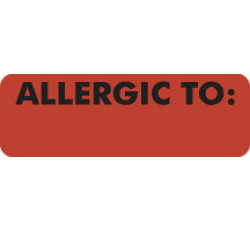 Allergy Warning Labels, ALLERGIC TO: - Fl Red, 3" X 1" (Roll of 250) Allergy Warning Labels, ALLERGIC TO: - Fl Red, 3" X 1" (Roll of 250)