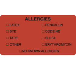 Allergy Warning Labels, ALLERGIES - Fl Red, 3-1/4" X 1-3/4" (Roll of 250) Allergy Warning Labels, ALLERGIES - Fl Red, 3-1/4" X 1-3/4" (Roll of 250)