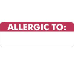 Allergy Warning Labels, ALLERGIC TO - Red/White, 3" X 1" (Roll of 250) Allergy Warning Labels, ALLERGIC TO - Red/White, 3" X 1" (Roll of 250)