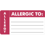 Allergy Warning Labels, ALLERGIC TO: - Red/White (Wrap Around), 3-1/4" X 1-3/4" (Roll of 250)
