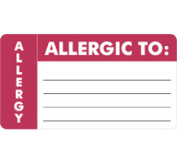 Allergy Warning Labels, ALLERGIC TO: - Red/White (Wrap Around), 3-1/4" X 1-3/4" (Roll ...