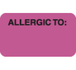 Allergy Warning Labels, ALLERGIC TO: - Fl Pink, 1-1/2" X 7/8" (Roll of 250) Allergy Warning Labels, ALLERGIC TO: - Fl Pink, 1-1/2" X 7/8" (Roll of 250)