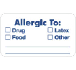 Allergy Warning Labels, ALLERGIC TO: - White, 1-1/2" X 7/8" (Roll of 250) Allergy Warning Labels, ALLERGIC TO: - White, 1-1/2" X 7/8" (Roll of 250)