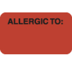 Allergy Warning Labels, ALLERGIC TO: - Fl Red, 1-1/2" X 7/8" (Roll of 250) Allergy Warning Labels, ALLERGIC TO: - Fl Red, 1-1/2" X 7/8" (Roll of 250)