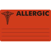 Allergy Warning Labels, ALLERGIC - Fl Red, 4" X 2-1/2" (Roll of 100)