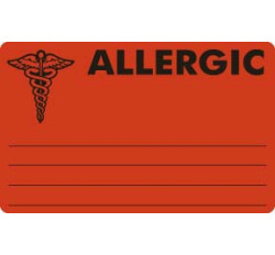 Allergy Warning Labels, ALLERGIC - Fl Red, 4" X 2-1/2" (Roll of 100) Allergy Warning Labels, ALLERGIC - Fl Red, 4" X 2-1/2" (Roll of 100)