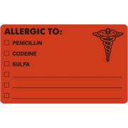 Allergy Warning Labels, ALLERGIC TO: - Fl Red, 4" X 2-1/2" (Roll of 100)