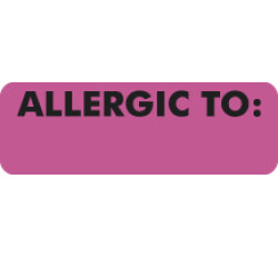 Allergy Warning Labels, ALLERGIC TO: - Pink, 3" X 1" (Roll of 250) Allergy Warning Labels, ALLERGIC TO: - Pink, 3" X 1" (Roll of 250)