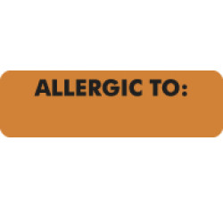Allergy Warning Labels, ALLERGIC TO - Fl Orange, 2 1/2" X 3/4" (Roll of 300) Allergy Warning Labels, ALLERGIC TO - Fl Orange, 2 1/2" X 3/4" (Roll of 300)
