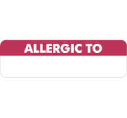 Allergy Warning Labels, ALLERGIC TO - Red/White, 2 1/2" X 3/4" (Roll of 300) Allergy Warning Labels, ALLERGIC TO - Red/White, 2 1/2" X 3/4" (Roll of 300)