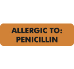 Allergy Warning Labels, ALLERGIC TO: Penicillin - Fl Orange, 2 1/2" X 3/4" (Roll of 300) Allergy Warning Labels, ALLERGIC TO: Penicillin - Fl Orange, 2 1/2" X 3/4" (Roll of 300)