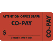 Insurance Labels, CO-PAY - Fl Red (Wrap-Around), 3-1/4" X 1-3/4" (Roll of 250)