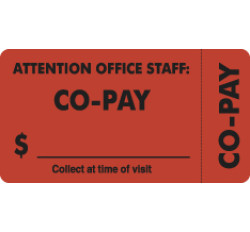 Insurance Labels, CO-PAY - Fl Red (Wrap-Around), 3-1/4" X 1-3/4" (Roll of 250)