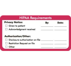 HIPAA Labels, HIPAA Requirements - Red/White, 4" X 2" (Roll of 250) HIPAA Labels, HIPAA Requirements - Red/White, 4" X 2" (Roll of 250)