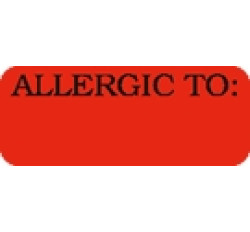 Allergy Warning Labels, ALLERGIC TO: - Fl Red, 1-7/8" X 3/4" (Roll of 500) Allergy Warning Labels, ALLERGIC TO: - Fl Red, 1-7/8" X 3/4" (Roll of 500)