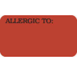 Allergy Warning Labels, ALLERGIC TO: - Fl Red, 1-5/8" X 7/8" (Roll of 500) Allergy Warning Labels, ALLERGIC TO: - Fl Red, 1-5/8" X 7/8" (Roll of 500)