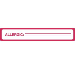 Allergy Warning Labels, ALLERGIC: - Red/White, 5-1/2" X 1" (Roll of 240) Allergy Warning Labels, ALLERGIC: - Red/White, 5-1/2" X 1" (Roll of 240)